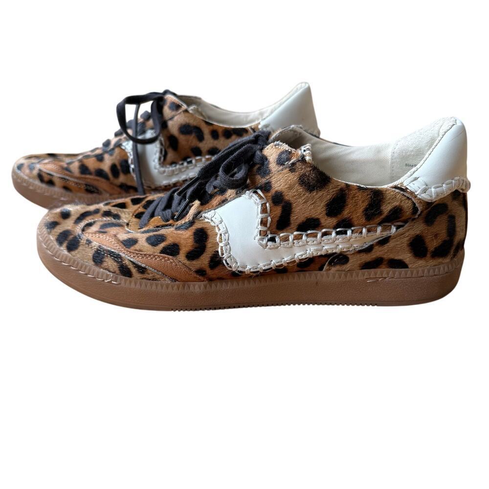 Dolce Vita Notice Stitch Brown Leopard Print Genuine Calf Hair Sneakers Size 9 - Picture 2 of 16